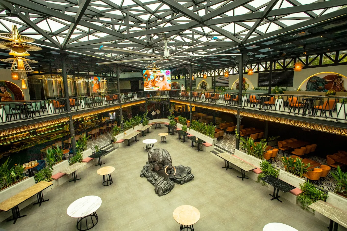 Toro atrium with bull sculpture from above